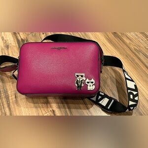 Fuchsia Karl Lagerfeld Maybelle Duo Crossbody Camera Vegan Leather Bag NWT